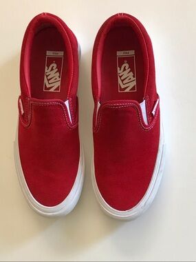 Vans Men’s Slip-On Sneakers in Red with White Sole